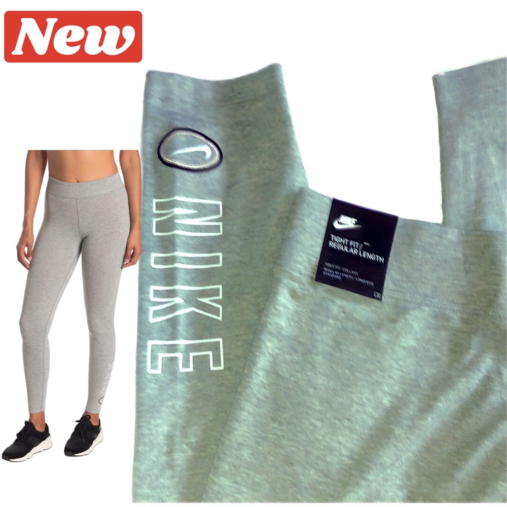 🆕 Nike Varsity Leg Logo Gray & White Large Leggings